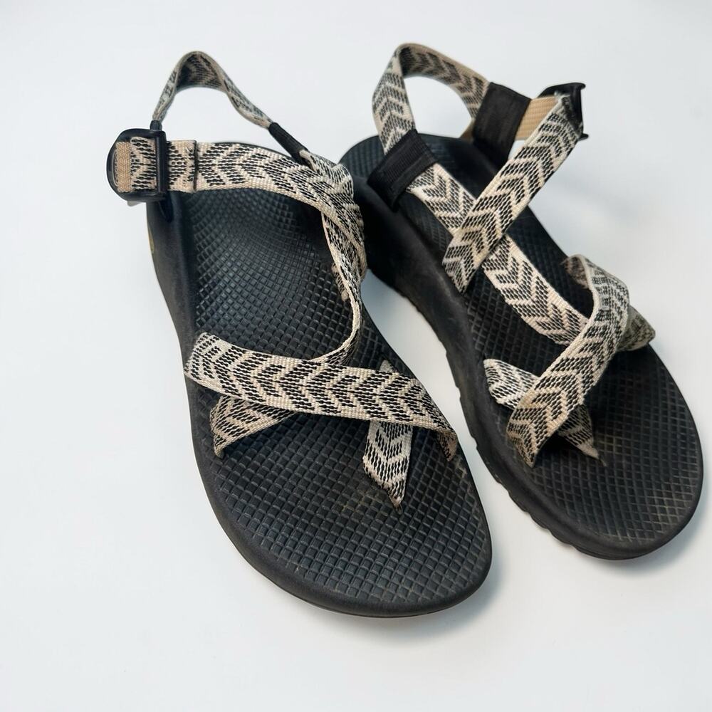 Chaco Z Cloud 2 Women's Strappy Sandals Black Beige Sz 8 Rocket Chevron - Picture 3 of 9